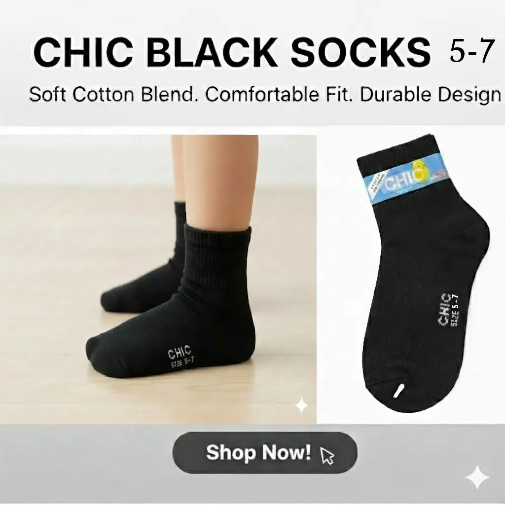 [FVM26906] CHIC BLACK SOCKS 5-7   