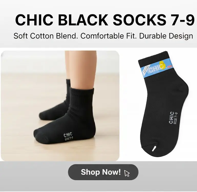 [FVM26907] CHIC BLACK SOCKS 7-9   