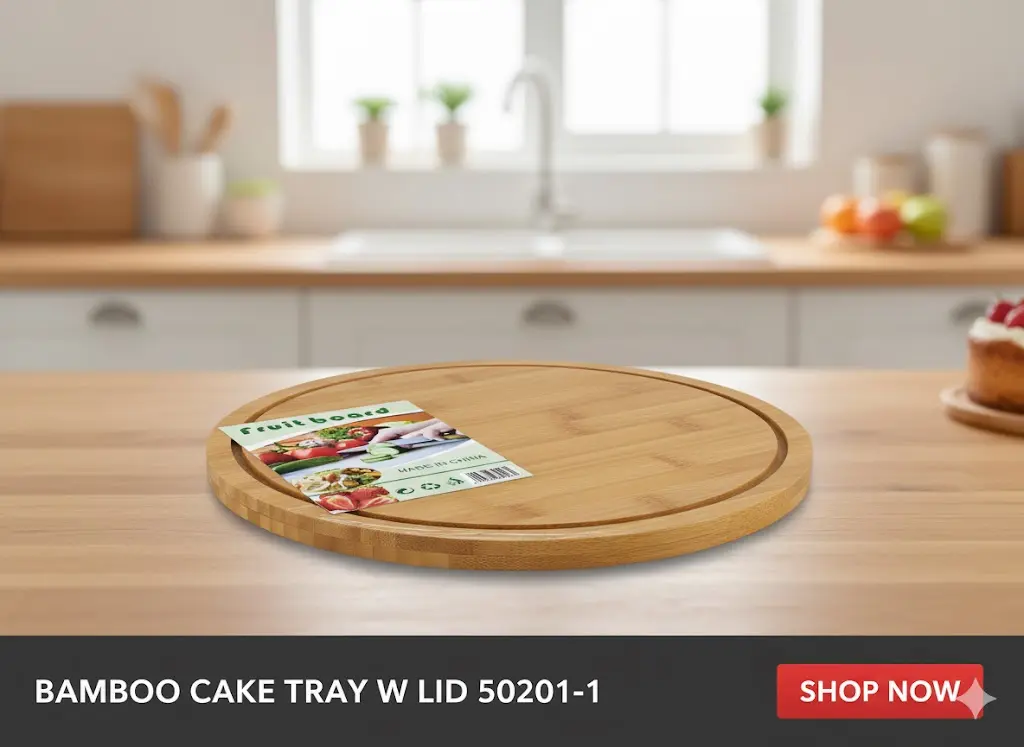 [FVM37284] BAMBOO CAKE TRAY W LID 50201-1