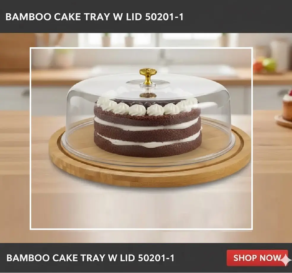 [FVM37284] BAMBOO CAKE TRAY W LID 50201-1