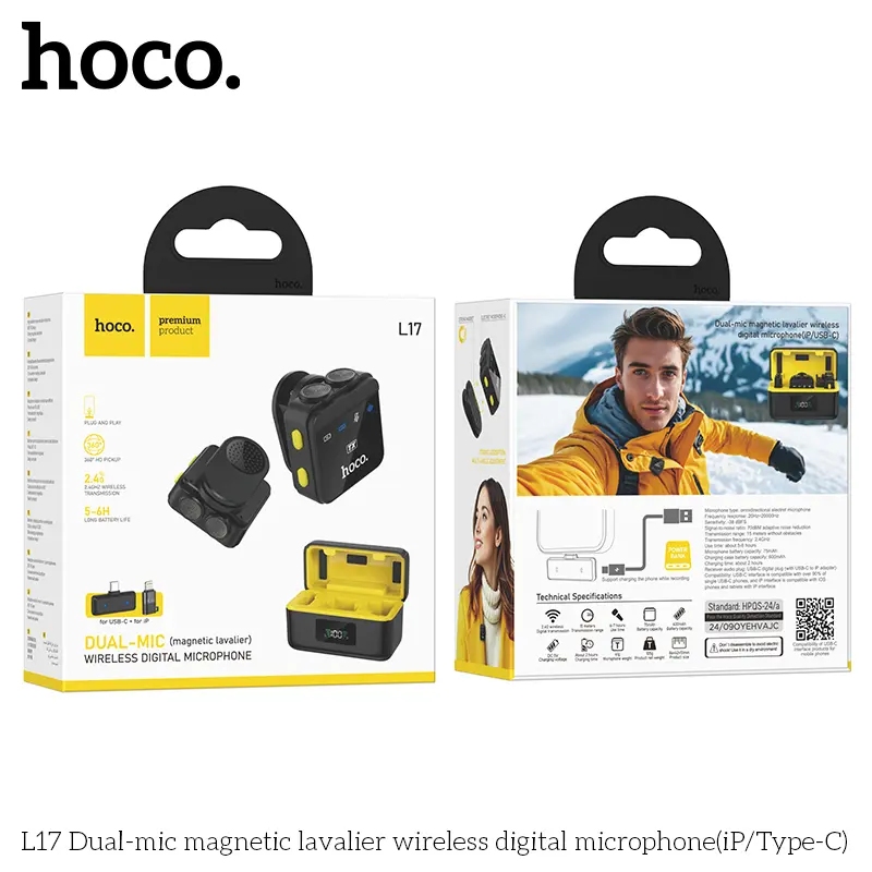 [FVM37663] [FVM37663] HOCO WIRELESS DUAL-MIC DIGITAL MICROPHONE 2.4G L17