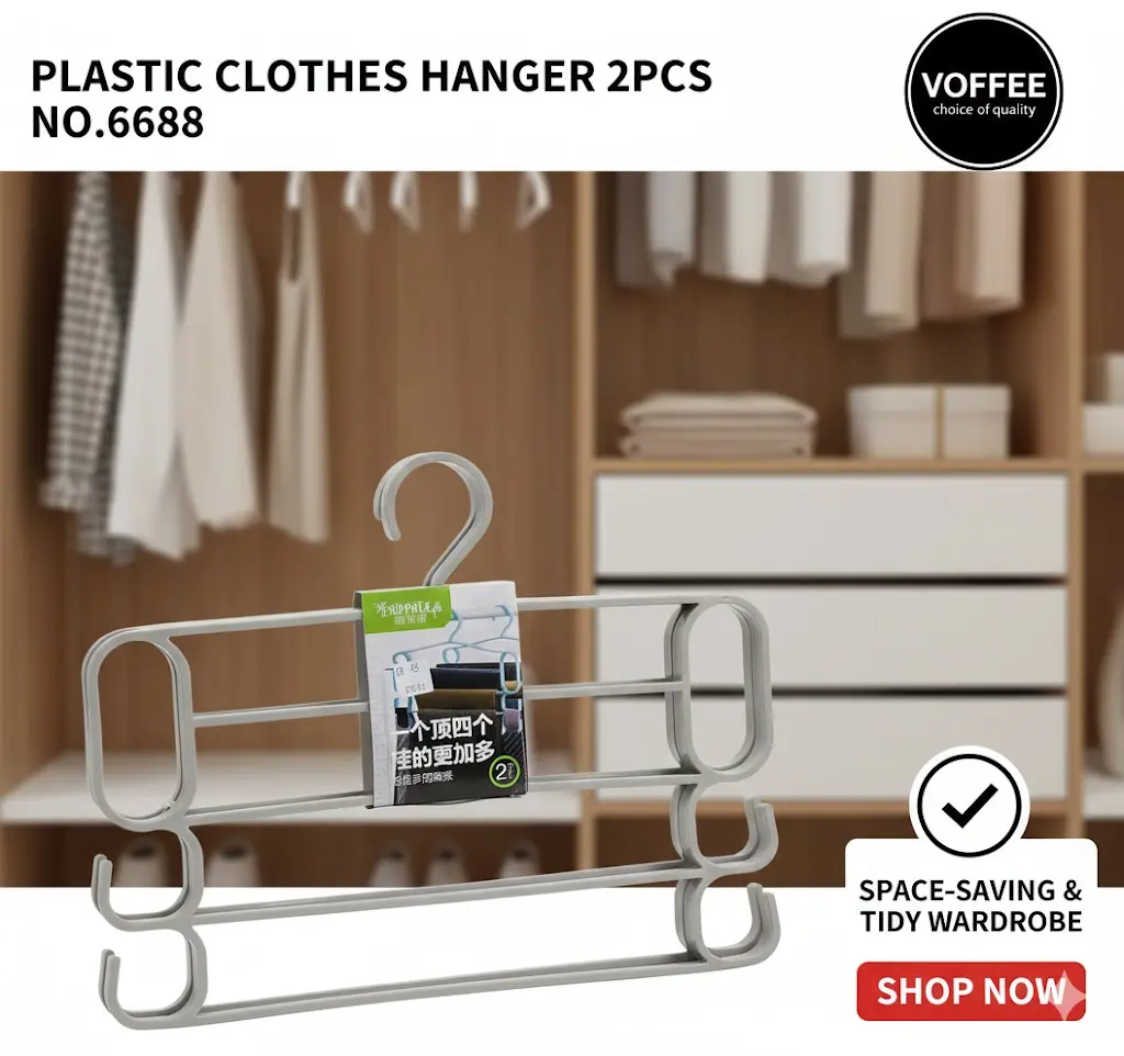 [FVM38023] PLASTIC CLOTHES HANGER 2PCS NO.6688
