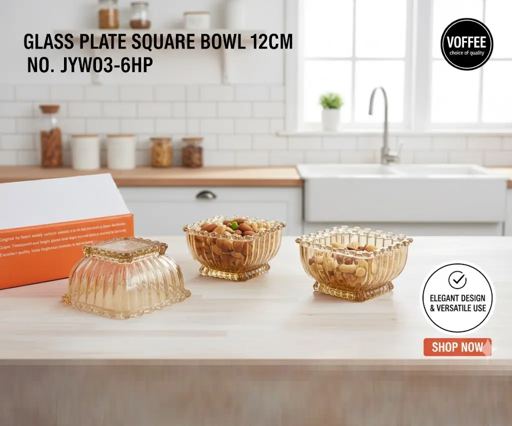 [FVM38080] GLASS PLATE SQUARE BOWL 12CM  NO.JYW03-6HP