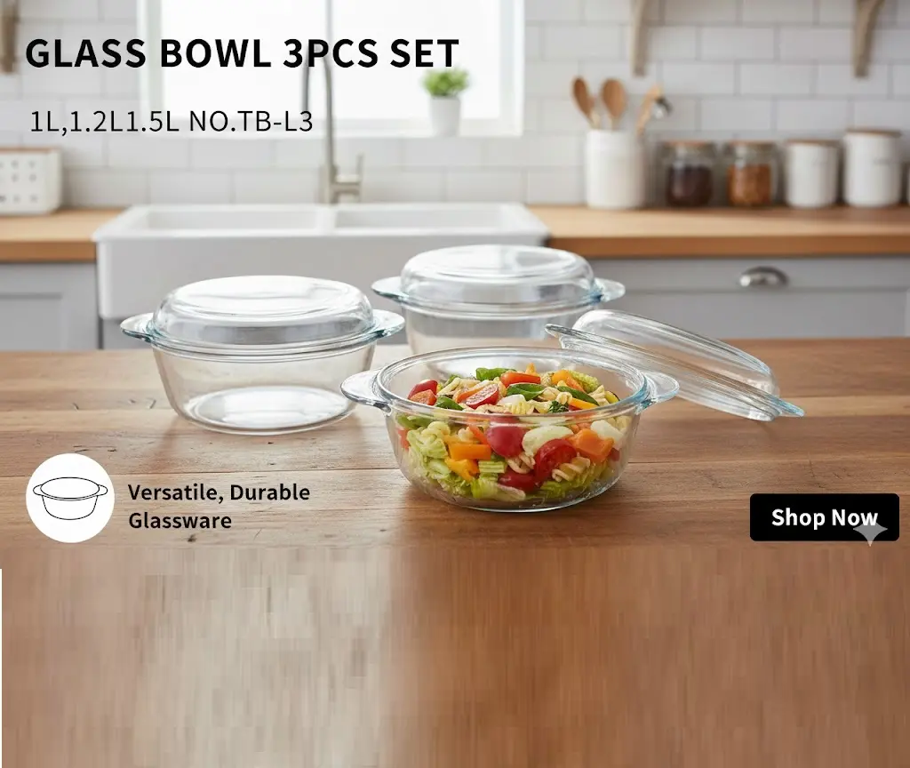 [FVM38082] GLASS BOWL 3PCS SET 1L,1.2L1.5L NO.TB-L3