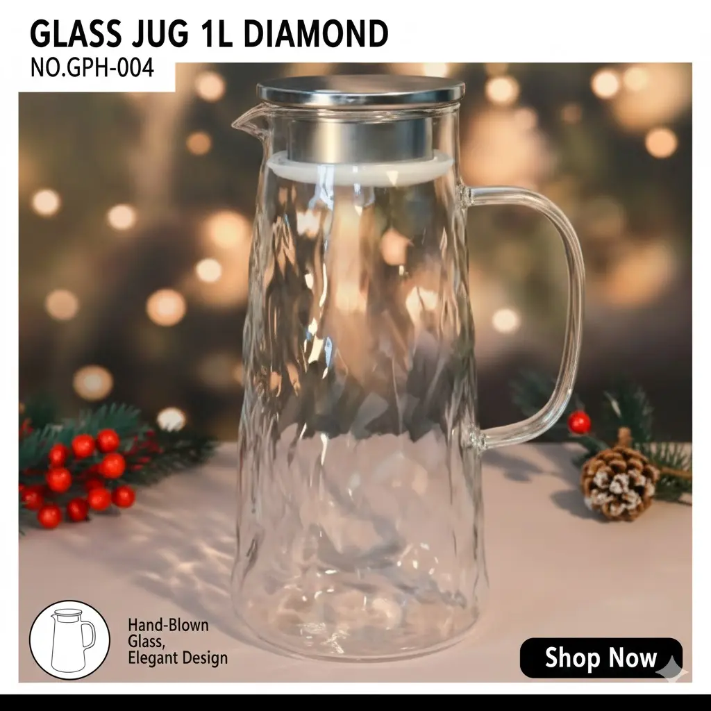[FVM38084] [FVM38084] GLASS JUG 1L DIAMOND NO.GPH-004