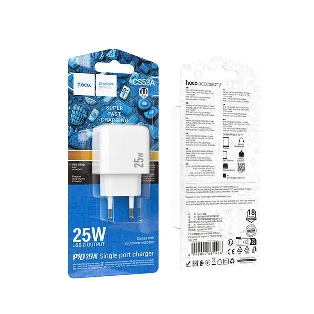 [FVM36587] [FVM36587] HOCO SINGLE PORT USB-C CHARGER 25W CS53A