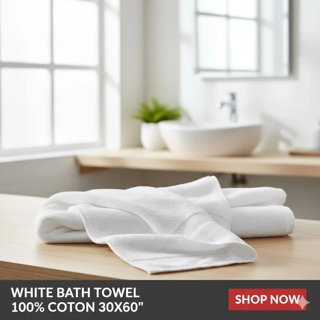 [FVM4158] WHITE BATH TOWEL100%COTON30X60"   