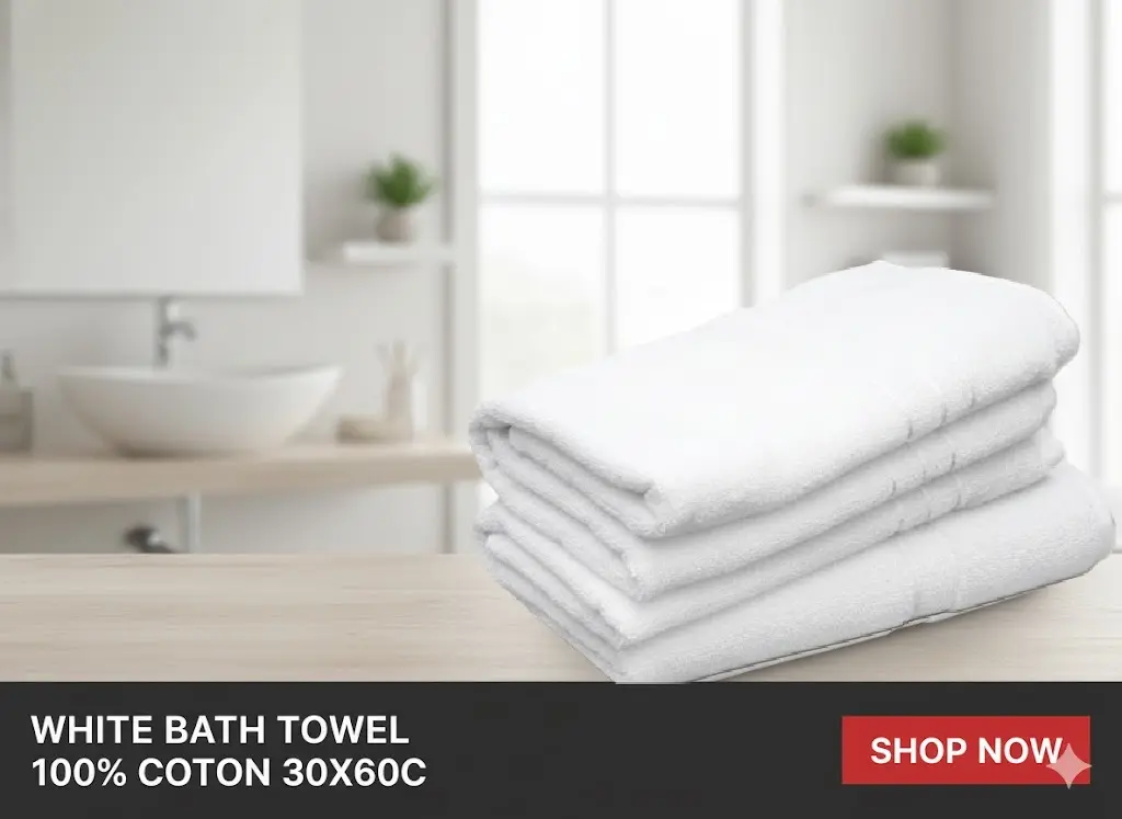 [FVM5128] WHITE BATH TOWEL100%COTON30X60C   